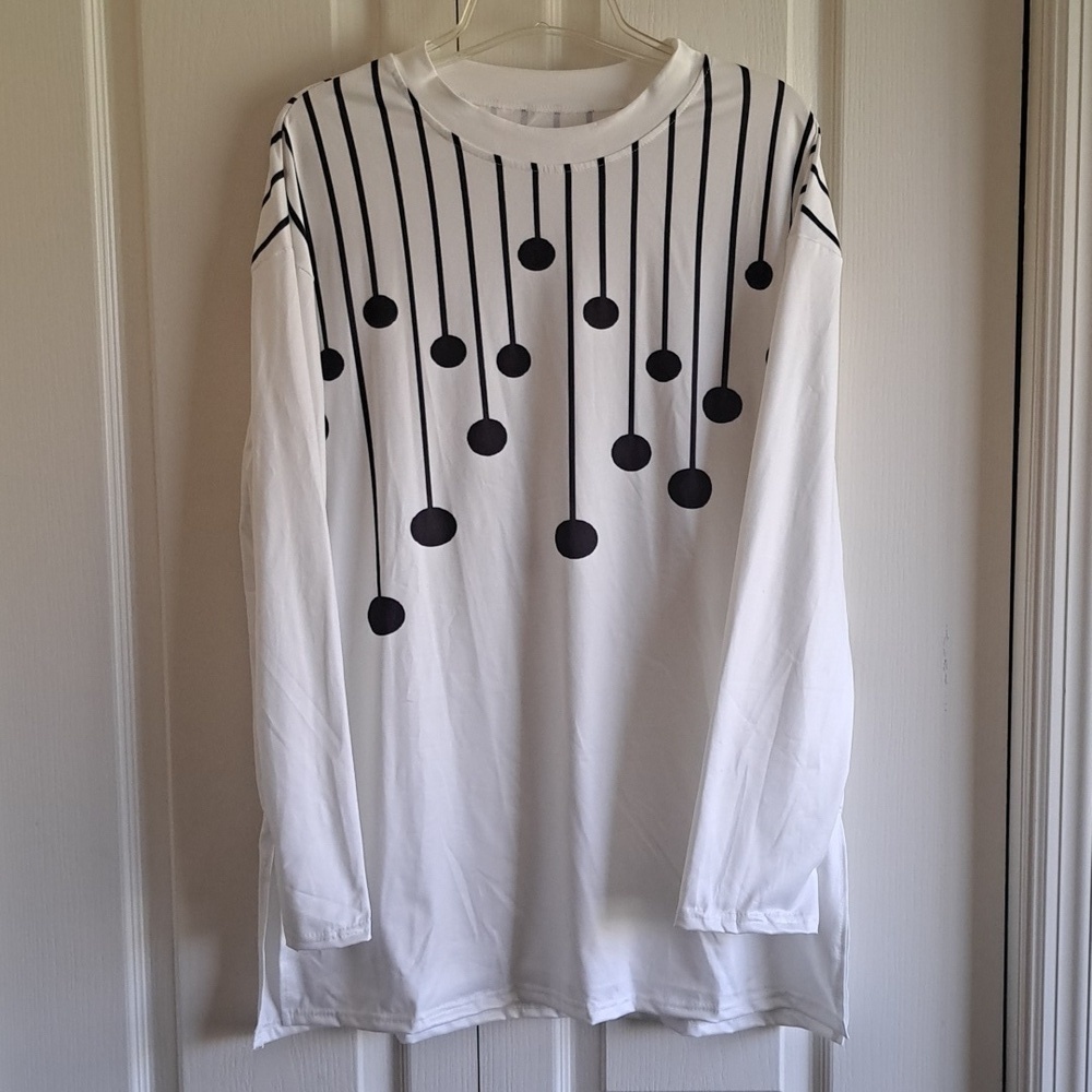 White Long Sleeve Shirt with Black Dot Pattern - Picture 2 of 7